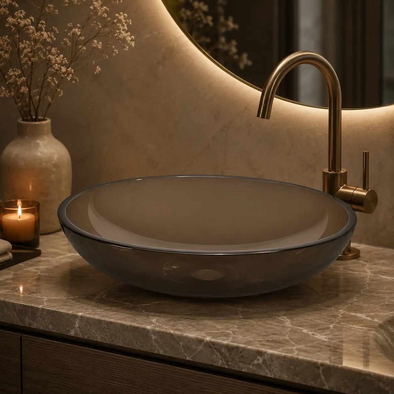 Luca sanitair Luca Vetro Bronze Glossy Glazen ovale opzetwastafel