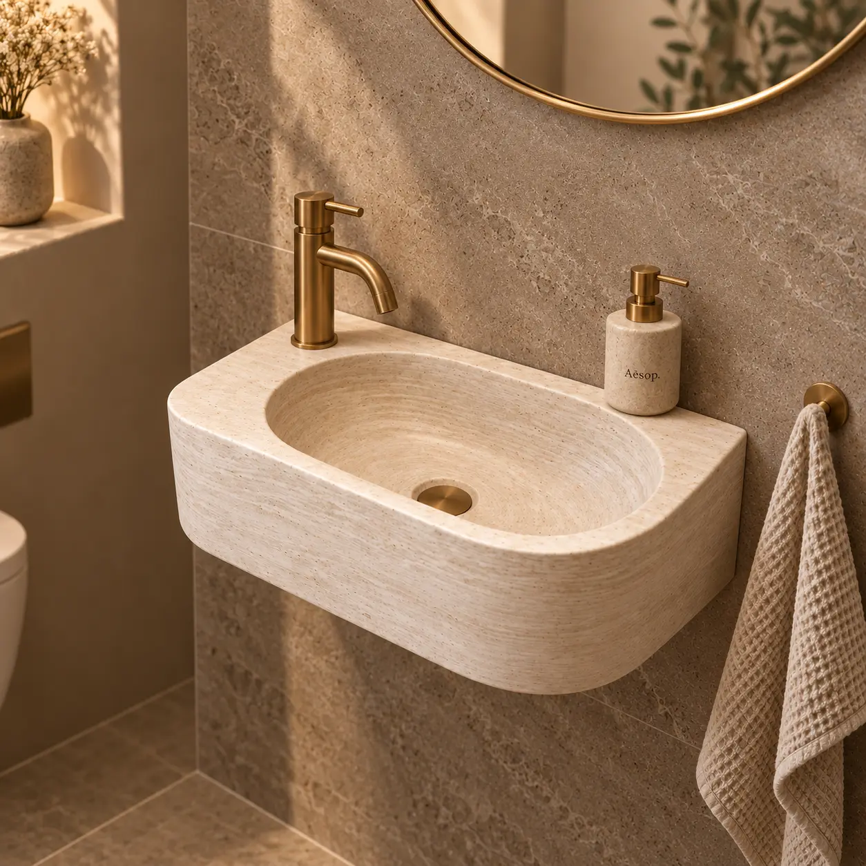 Luca Sanitair Luca Stone Travertin Natuurstenen wandfontein